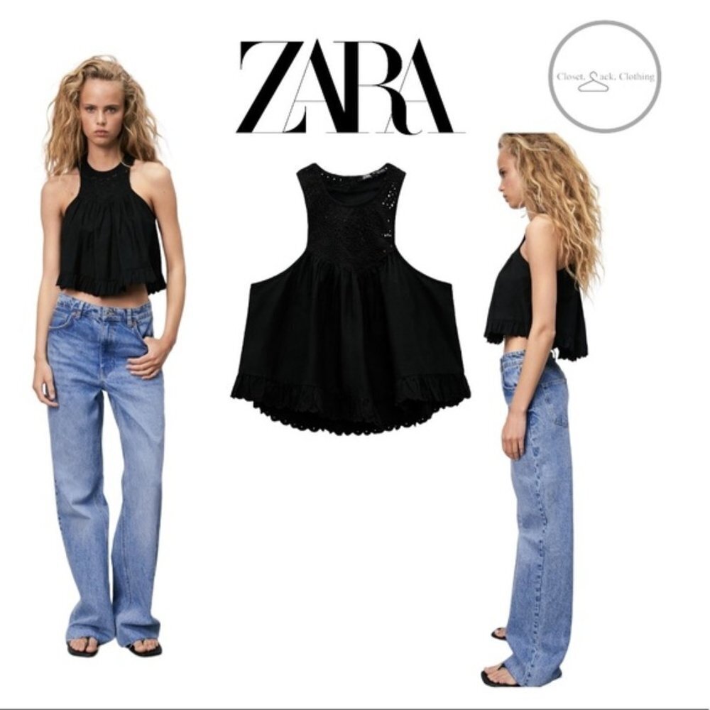 ZARA TOP WITH CUTWORK EMBROIDERY Size Small